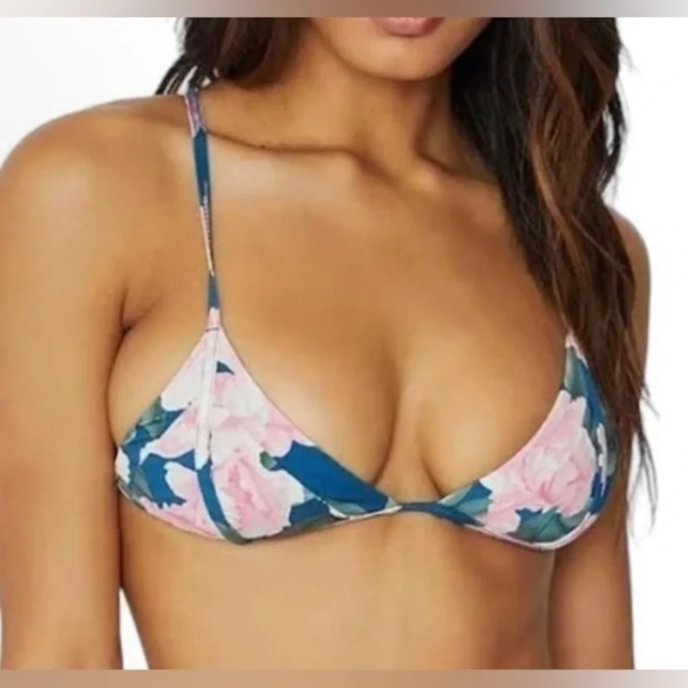 NWT Frankie’s bikinis Valentina bikini swim top in pink peony L Floral